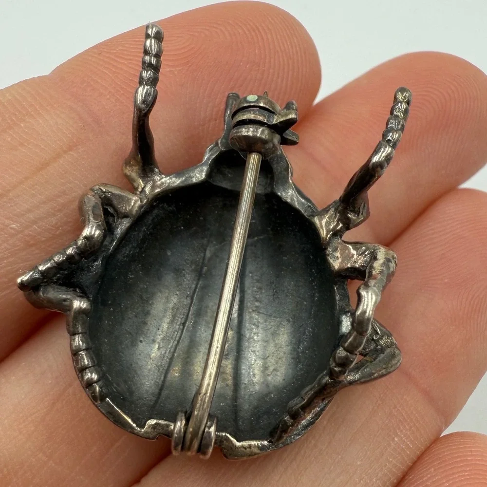 Vintage Sterling‎ Silver Beetle Brooch 925 Scarab Bug Artisan Gothic Pin